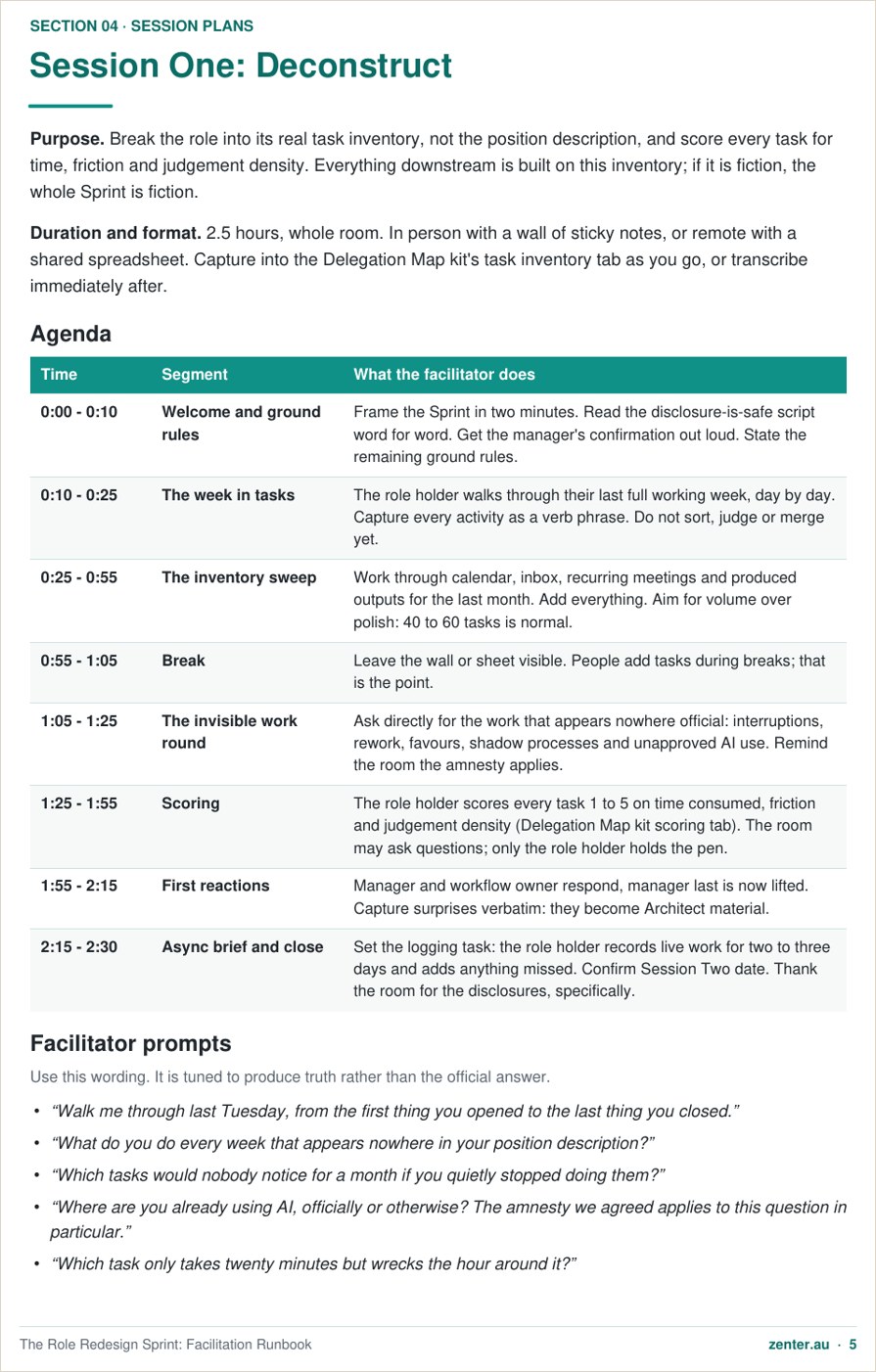 Runbook Session One timed agenda