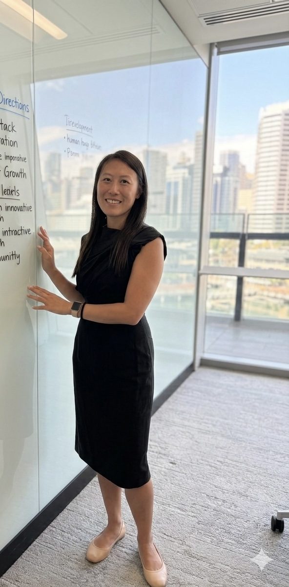 Natasha Fong mapping a role's task inventory on a whiteboard